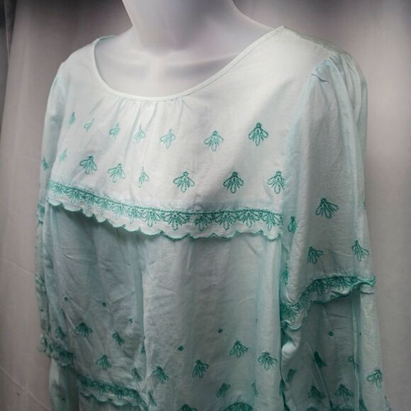 KAARI BLUE Embroidered Tiered Ruffle Trim Peasant Blouse Women's L. 100% Cotton. - Picture 5 of 12